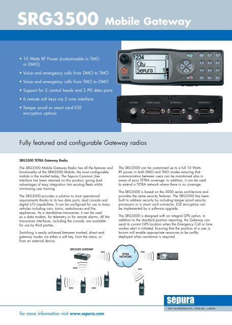 Sepura SRG3500 Data Sheet - Radio And Trunking Distributors ...