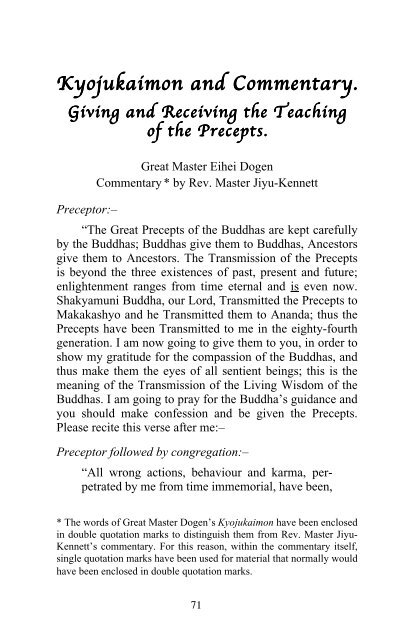 Kyojukaimon and Commentary. - Shasta Abbey