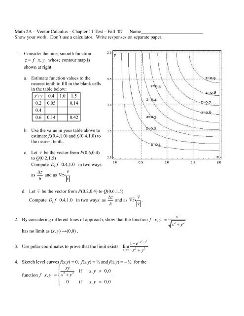 Math 2a A Vector Calculus A Chapter 11 Test Geofhagopian Net
