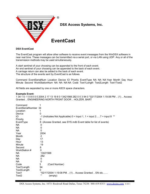 EventCast - DSX Access Systems, Inc.