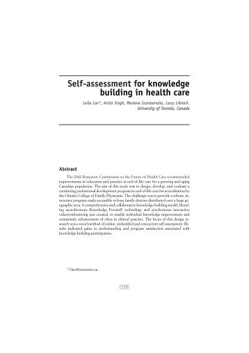Self-assessment for knowledge building in health care - Institute for ...