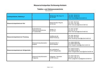 Dienststellenverzeichnis der WSP Schleswig-Holstein (PDF/70 KB