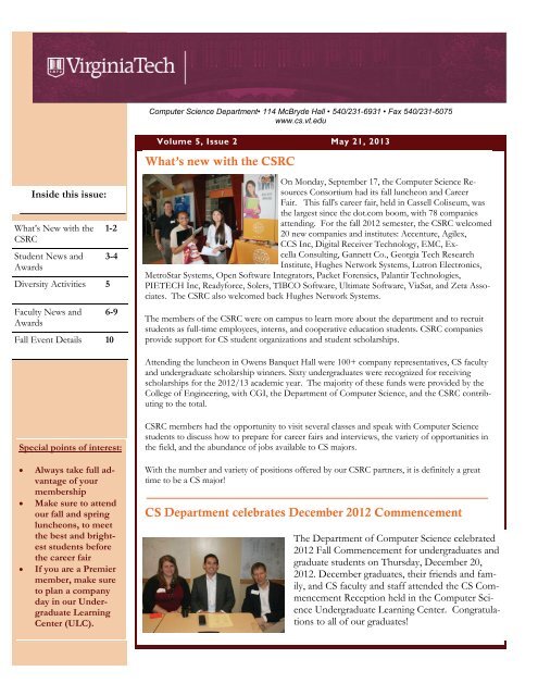 Winter 2013 newsletter - Computer Science - Virginia Tech