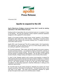 Press Release - Apollo Motorhome Holidays