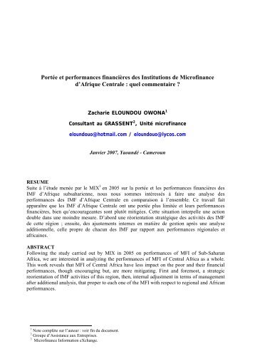 PortÃ©e et performances financiÃ¨res des Institutions de Microfinance ...