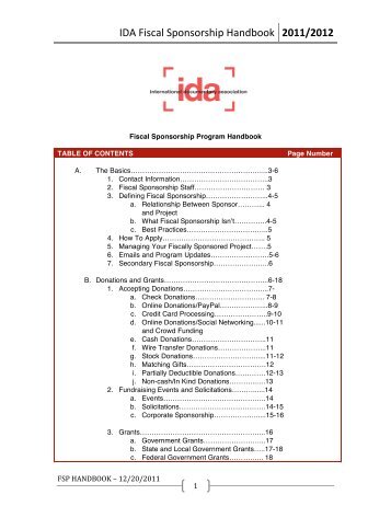IDA Fiscal Sponsorship Handbook 2011/2012 - International ...