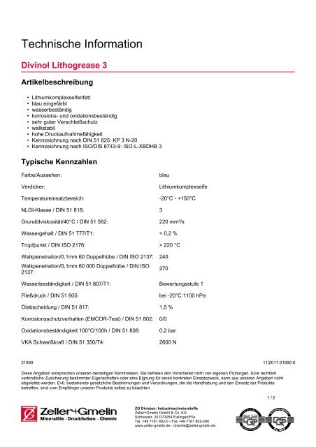 Divinol Lithogrease 3 - Zeller+Gmelin GmbH