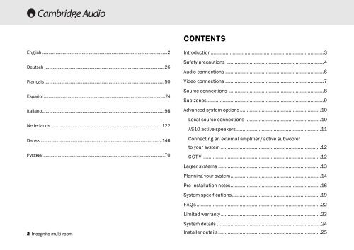 AP182742 CA Incognito Multi-Room Installation ... - Cambridge Audio