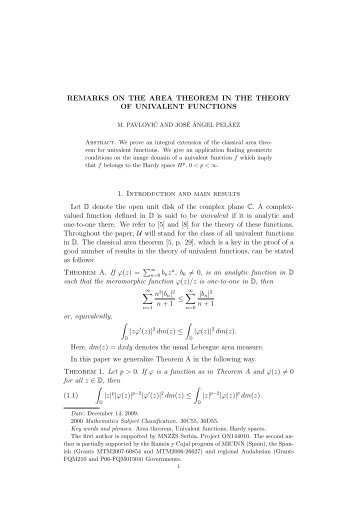 REMARKS ON THE AREA THEOREM IN THE THEORY OF ...