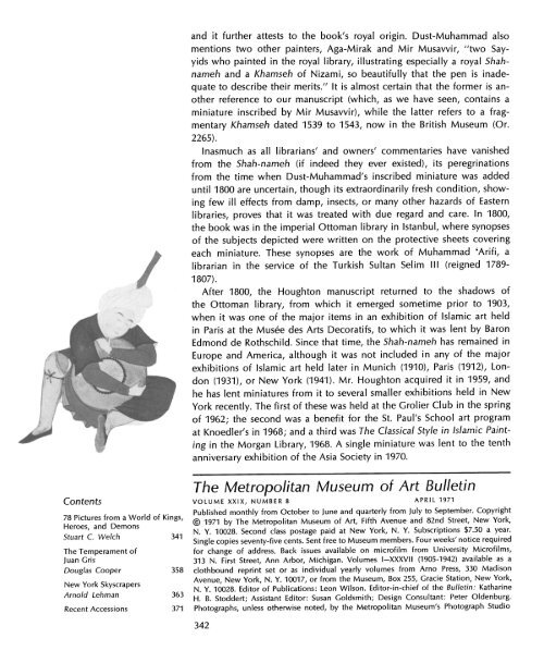 The Metropolitan Museum of Art Bulletin, v. 29, no. 8 (April, 1971)