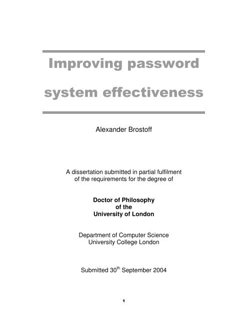 Improving Password System Effectiveness - Human Centred