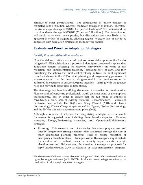 addressing climate change adaptation in regional transportation plans