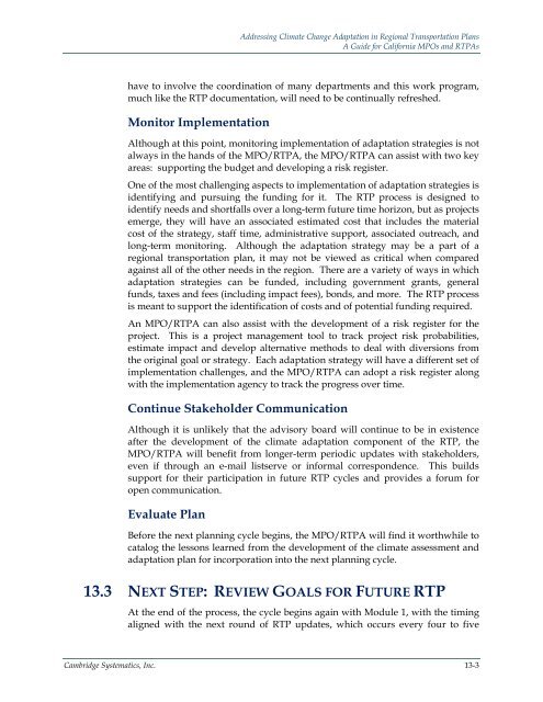 addressing climate change adaptation in regional transportation plans