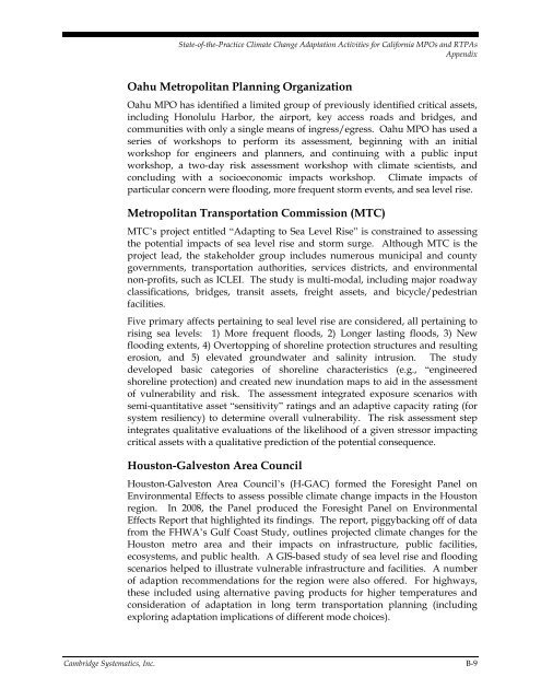 addressing climate change adaptation in regional transportation plans