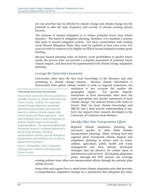 addressing climate change adaptation in regional transportation plans