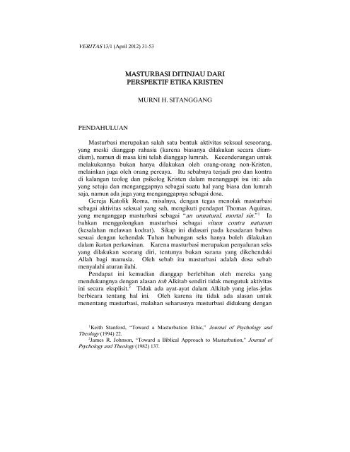 Masturbasi Ditinjau Dari Perspektif Etika Kristen Saat