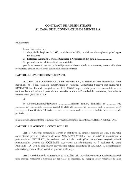 Proiect De Contract De Administrare