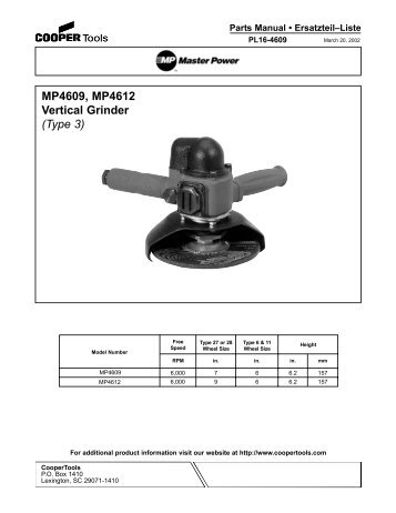 MP4609, MP4612 Vertical Grinder (Type 3) - Apex Tool