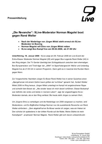 9Live-Moderator Norman Magolei boxt gegen René Weller