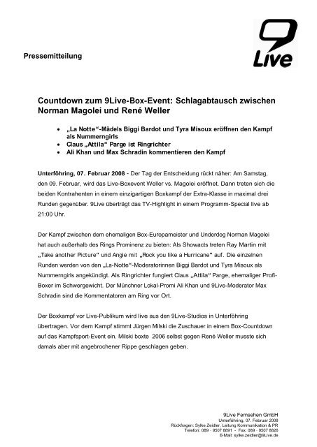 Countdown zum 9Live-Box-Event: Schlagabtausch ... - presse.sat1.de