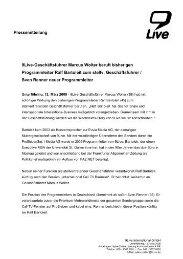 Pressemitteilung 9Live-Geschäftsführer Marcus ... - presse.sat1.de