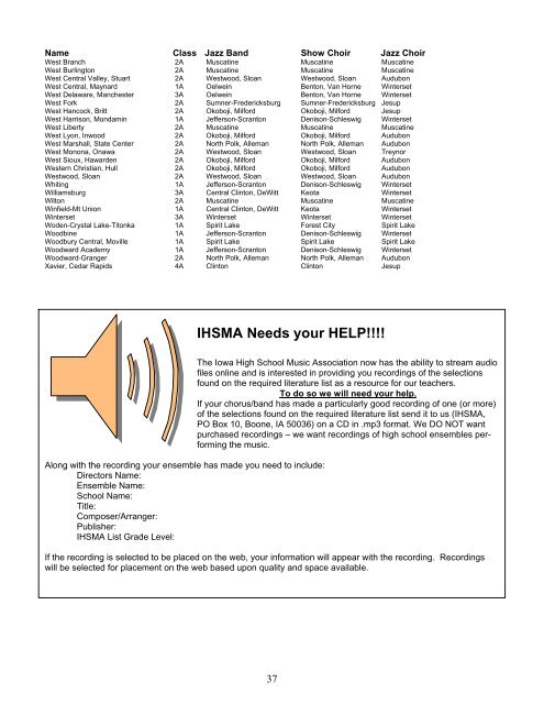 Fall Bulletin No. 233 - August 2008 - Iowa High School Music ...