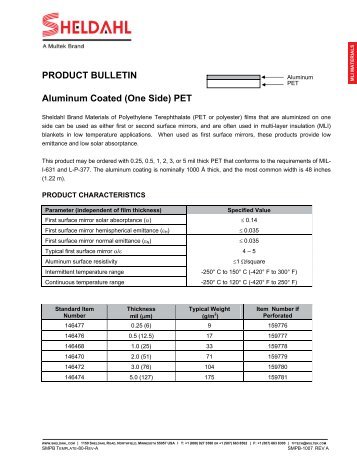 PRODUCT BULLETIN Aluminum Coated (One Side) PET - Sheldahl