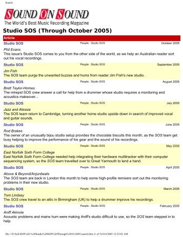 Studio SOS (Through October 2005)