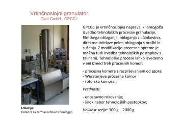 Naprava za granuliranje in oblaganje / Fluid Bed Drying System ...
