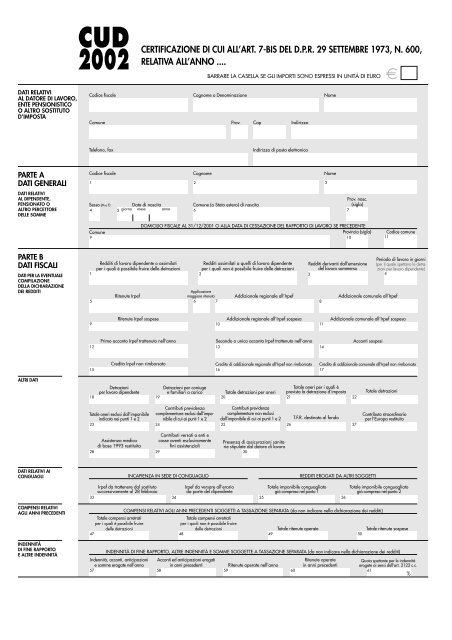 CUD 2002 - ufficiale giudiziario associazione ufficiali giudiziari in ...