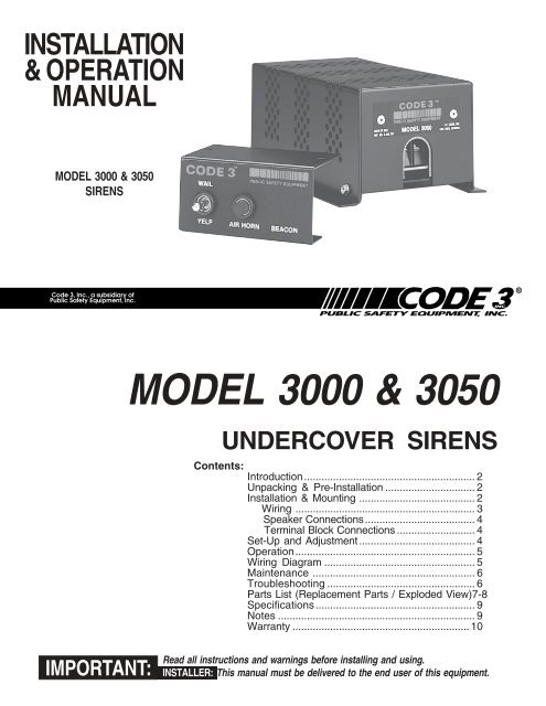 MODEL 3000 & 3050 SIRENS - Code 3 Public Safety Equipment