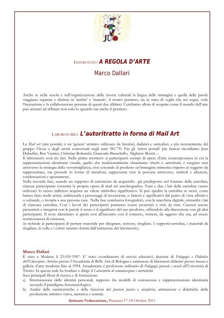 INTERVENTO A REGOLA D'ARTE Marco Dallari LABORATORIO: L ...