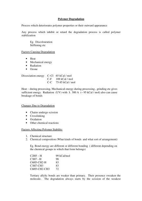 Polymer Degradation Process which deteriorates polymer properties ...