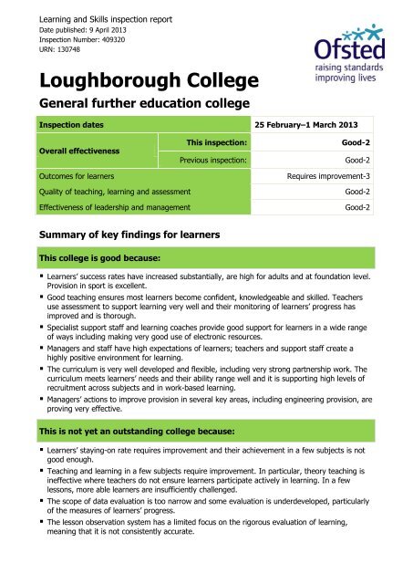 Ofsted Inspection Report.pdf - College Documents - Loughborough ...