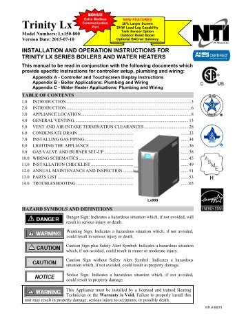 Trinity Lx Installation and Operation Manual - NY Thermal Inc.