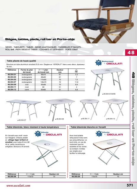 Catalogue Osculati 2008 chaises, tables, pieds, roll-bar, pupitre de ...