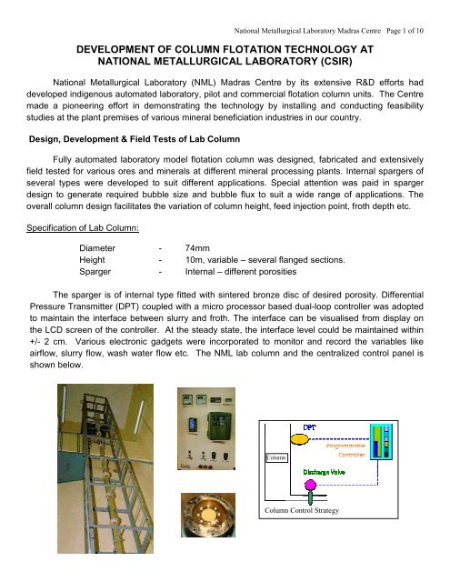 development of column flotation technology at national metallurgical ...