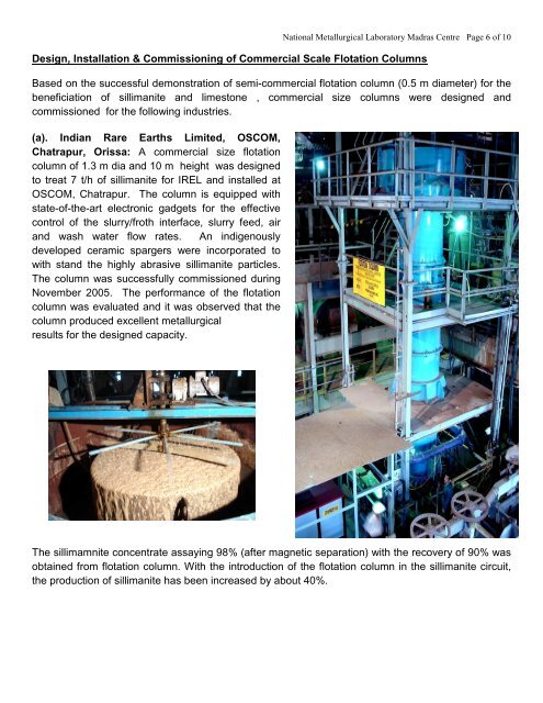 development of column flotation technology at national metallurgical ...