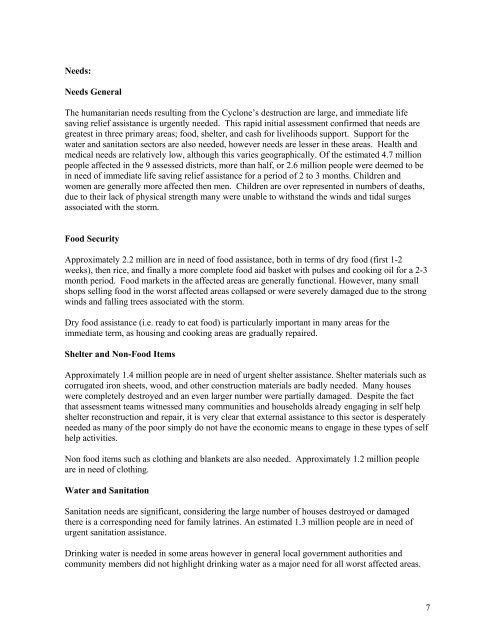 Cyclone Sidr United Nations Rapid Initial Assessment Report