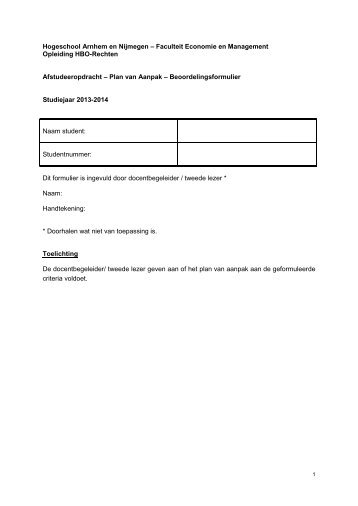 Beoordelingsformulier Plan van Aanpak - Hogeschool van Arnhem ...