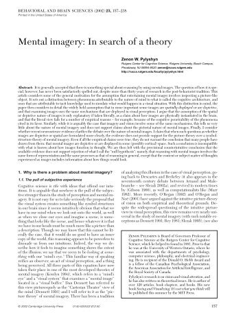 Mental imagery: In search of a theory - Center for Cognitive Science