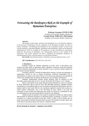 Forecasting the Bankruptcy Risk on the Example of Romanian ...