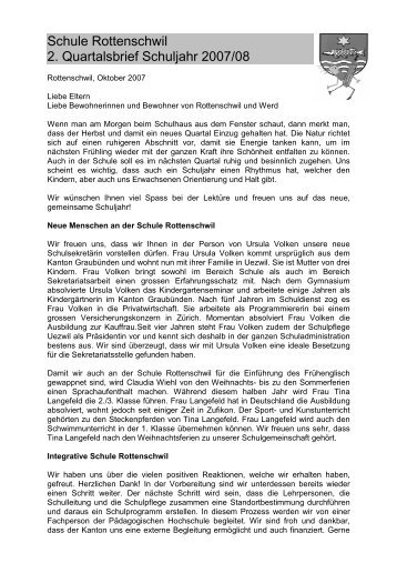 Schuljahr 2007-08, 2. Quartalsbrief - Rottenschwil