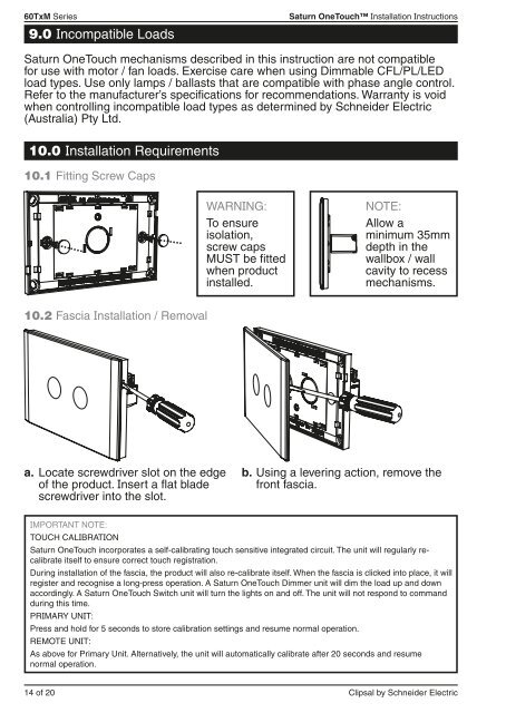 Saturn OneTouch Installation Sheet - Schneider Electric