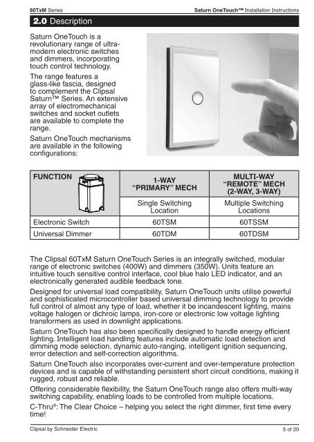 Saturn OneTouch Installation Sheet - Schneider Electric