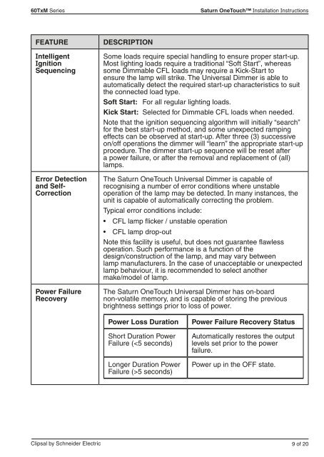 Saturn OneTouch Installation Sheet - Schneider Electric