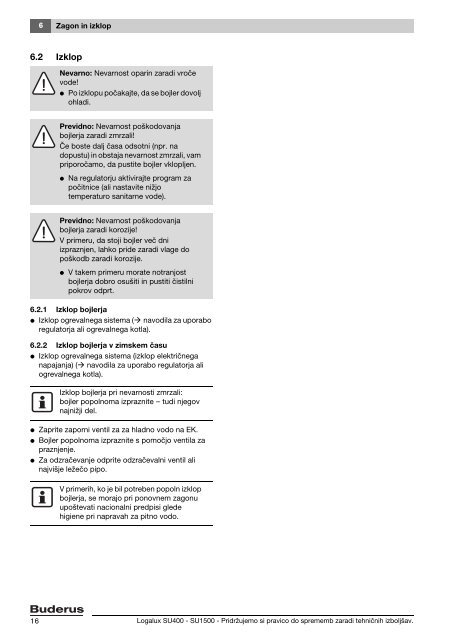 Navodila Logalux SU 400-1000l - Buderus