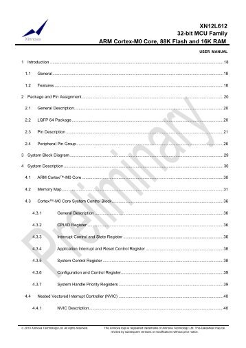 XN12L612 32-bit MCU Family ARM Cortex-M0 Core, 88K Flash and ...