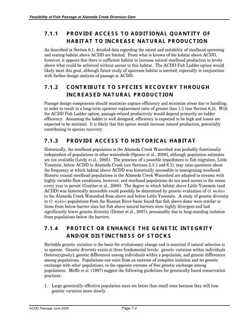 Feasibility of Fish Passage at Alameda Creek Diversion Dam