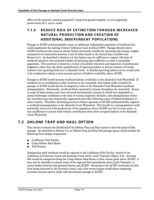 Feasibility of Fish Passage at Alameda Creek Diversion Dam